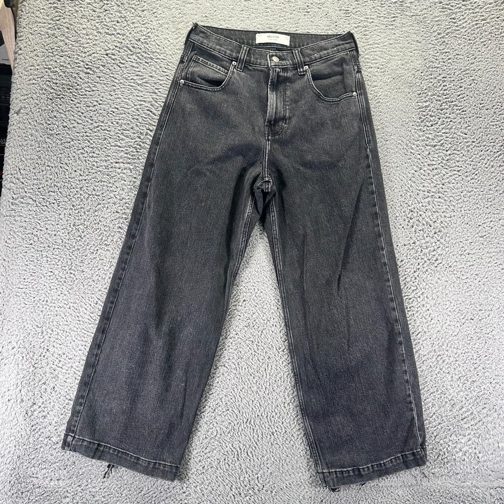 Hollister Jeans Mens 30x28 Black Cotton Denim Straight Baggy Streetwear Stretch